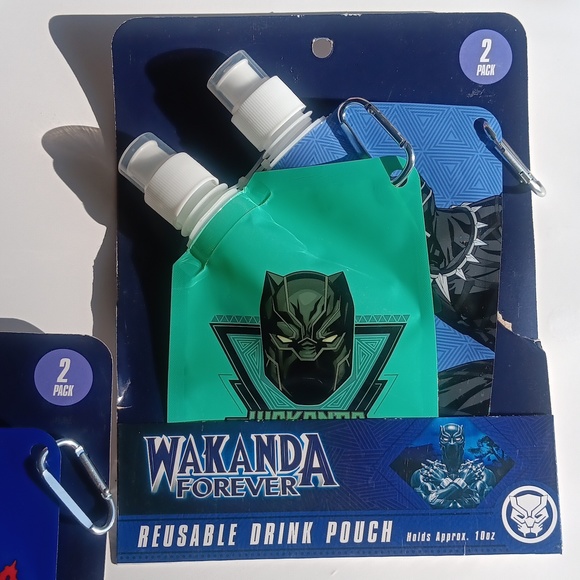 Wakanda Forever & Black Panther Reusable Drink Pouches Each Holds 10oz - NWT - Picture 1 of 8
